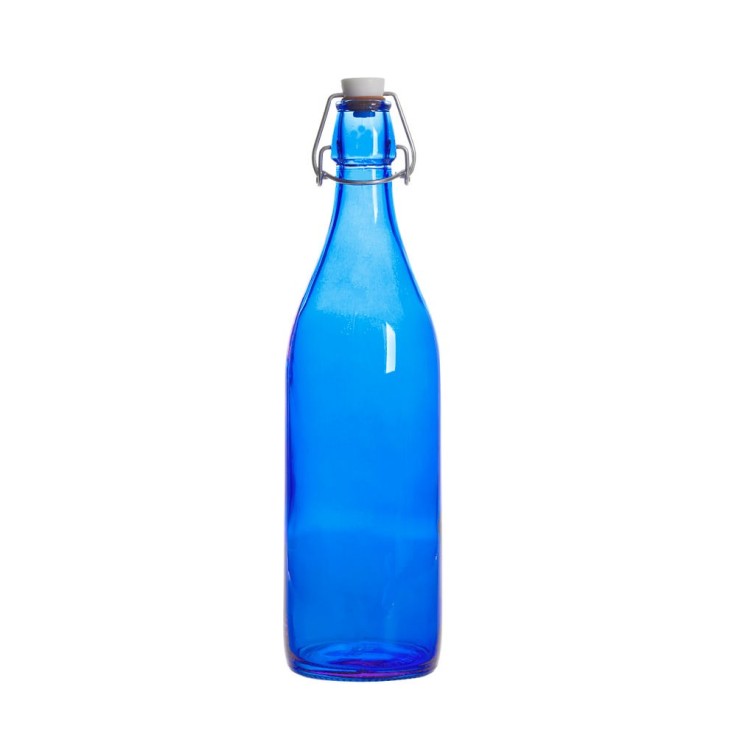 Bouteille à limonade avec son bouchon mécanique Giara 1 l bleu en verre