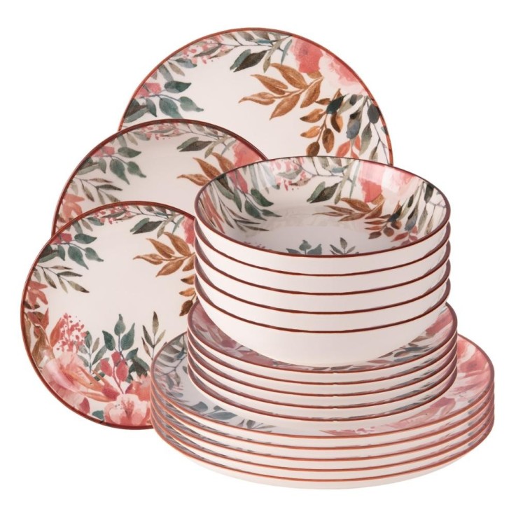 Service d'assiettes 18 pièces Pink Flor en faïence