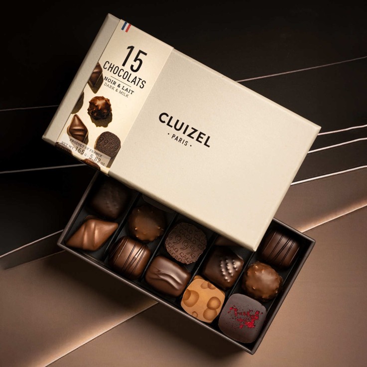 Coffret 15 chocolats noirs et laits Cluizel - Coffret de 15 chocolats (165g)