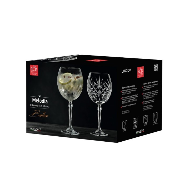 Boîte de 6 verres à pied  cocktail Mélodia 65 cl en cristallin