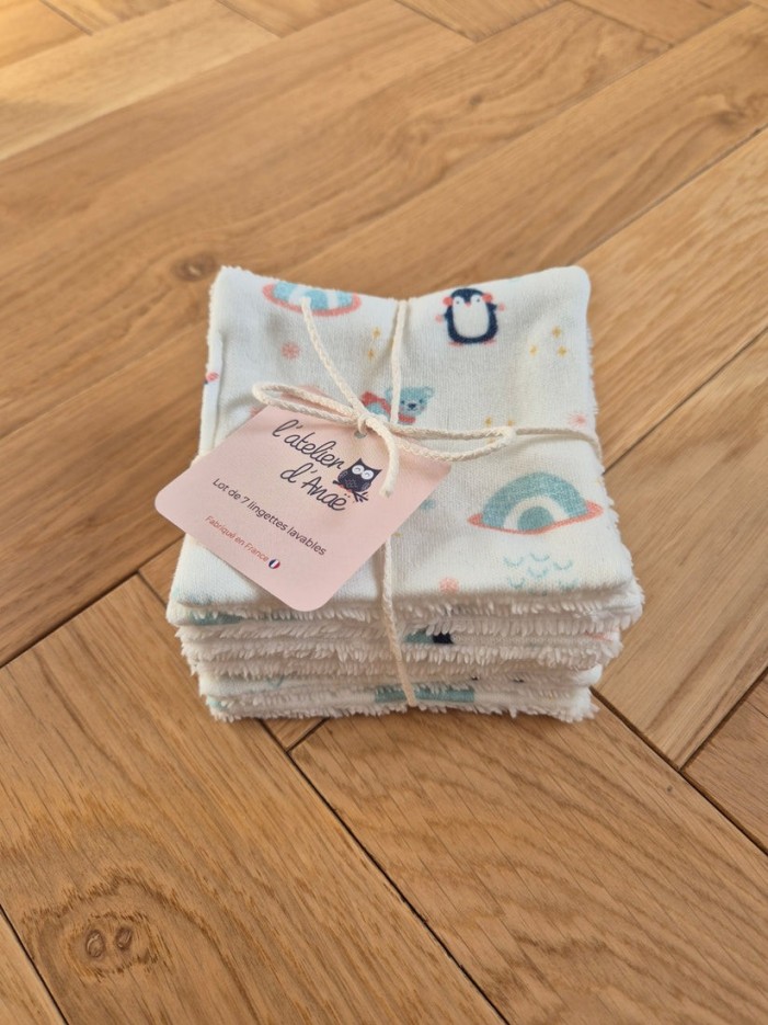 Lot de 7 lingettes lavables Coton Bio