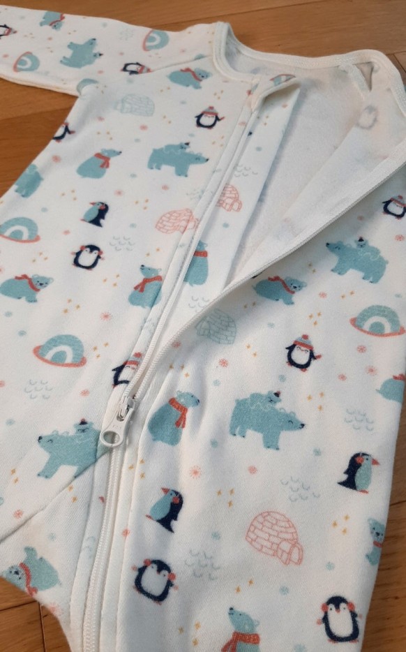 Pyjama bébé zippé et évolutif Pin-pin-pingouins en Coton Bio