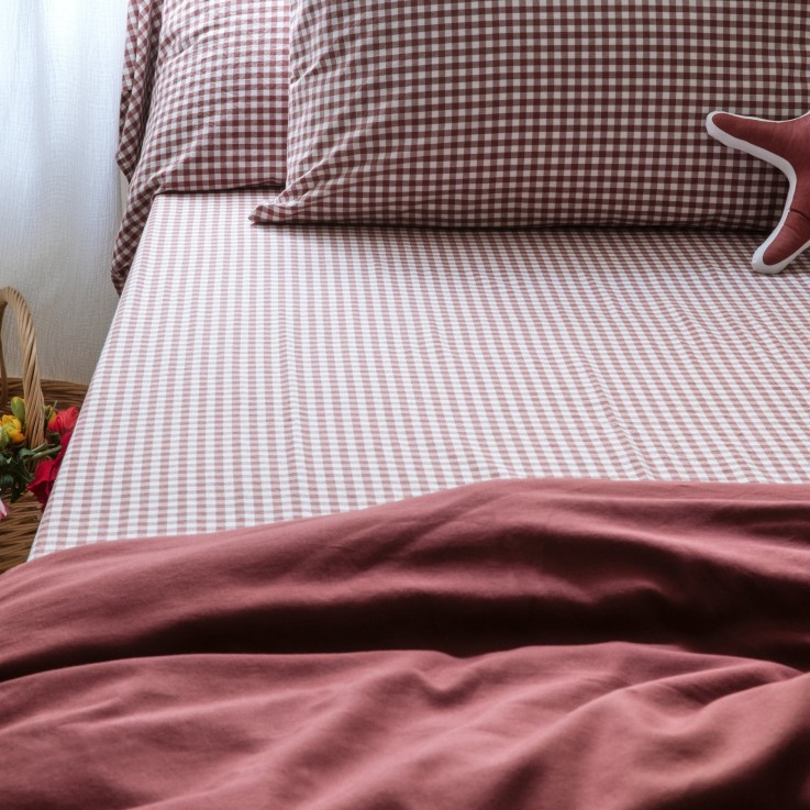 Drap housse Percale de Coton Bio Vichy 1 personne