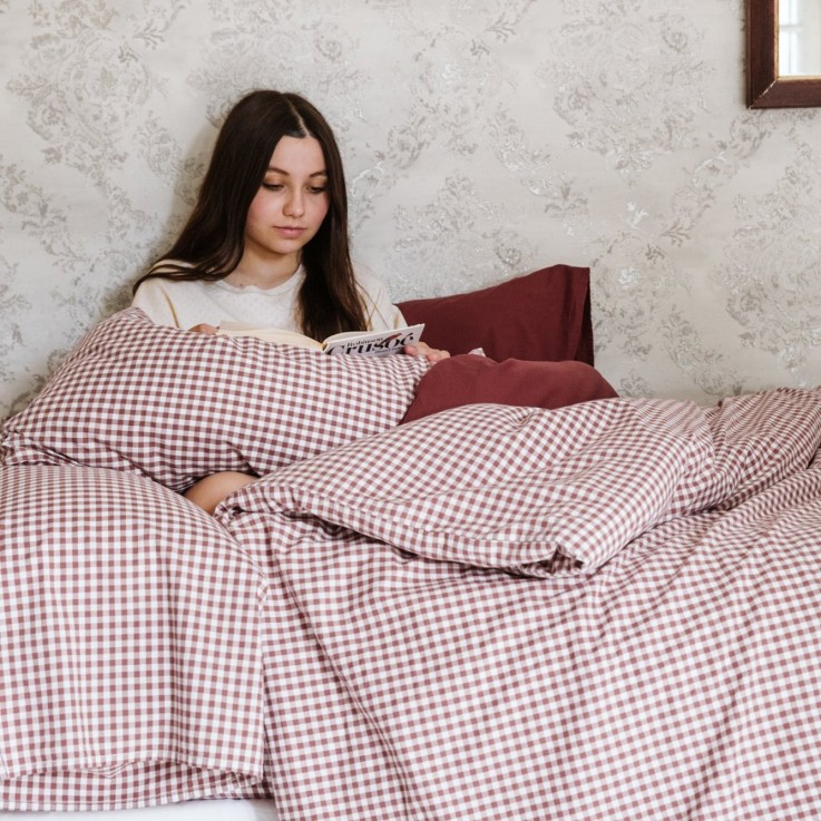 Drap housse Percale de Coton Bio Vichy 1 personne