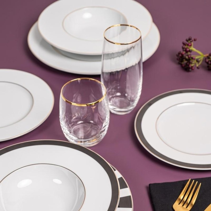 Boite de 6 gobelets bas Waterfall filet or 30 cl en cristallin