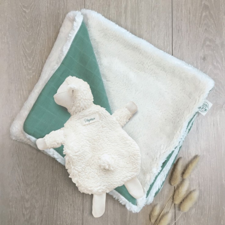 Ensemble couverture naissance & doudou Coton Bio