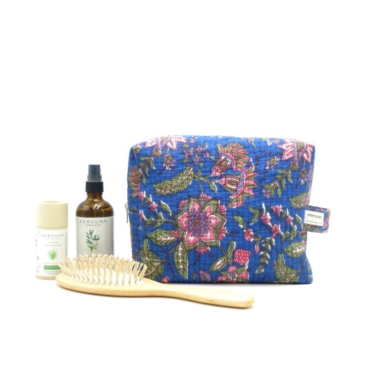 Trousse de toilette/beauté en coton matelassé indien