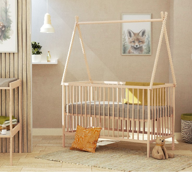 Lit tipi en bois avec toit 60 x 120 cm