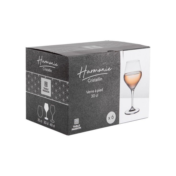 Boite de 6 verres à pied Harmonie 30 cl en cristallin