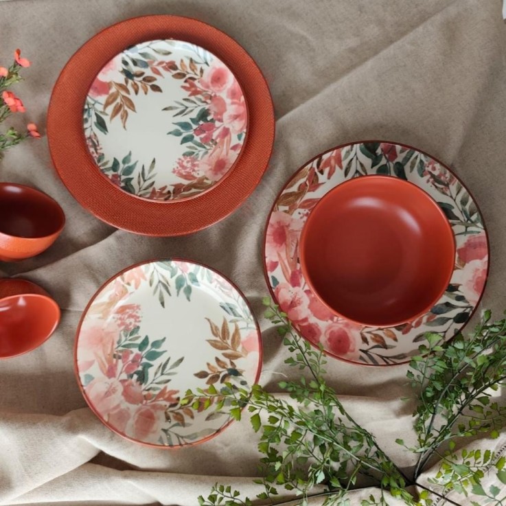 Assiette plate Pink Flor 27 cm (lot de 6) en faïence