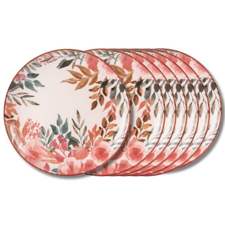 Assiette plate Pink Flor 27 cm (lot de 6) en faïence