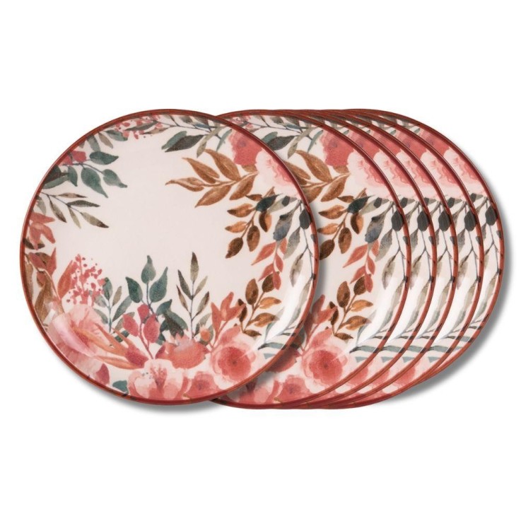 Assiette à dessert Pink Flor 21 cm (lot de 6) en faïence