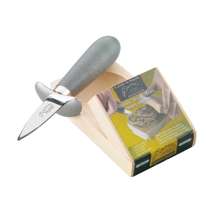 Couteau à huître en bois teinté avec cale en inox
