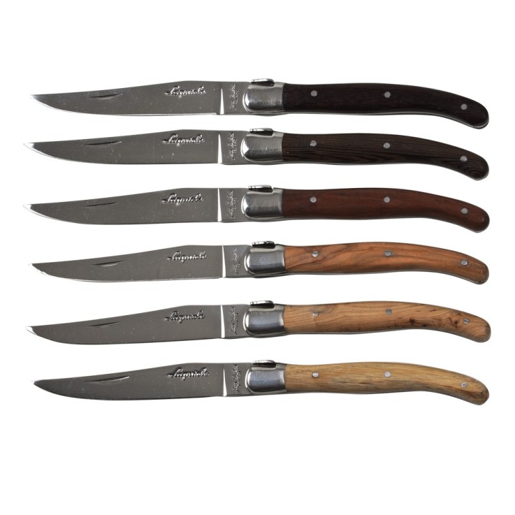 Coffret 6 couteaux laguiole bois mixte (1 modèle aléatoire) en inox