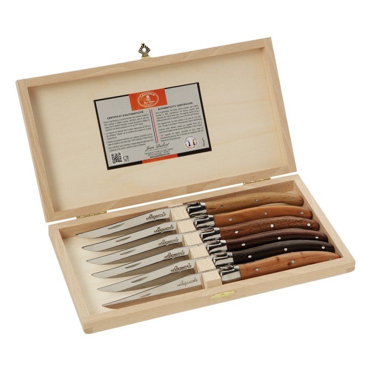 Coffret 6 couteaux laguiole bois mixte (1 modèle aléatoire) en inox