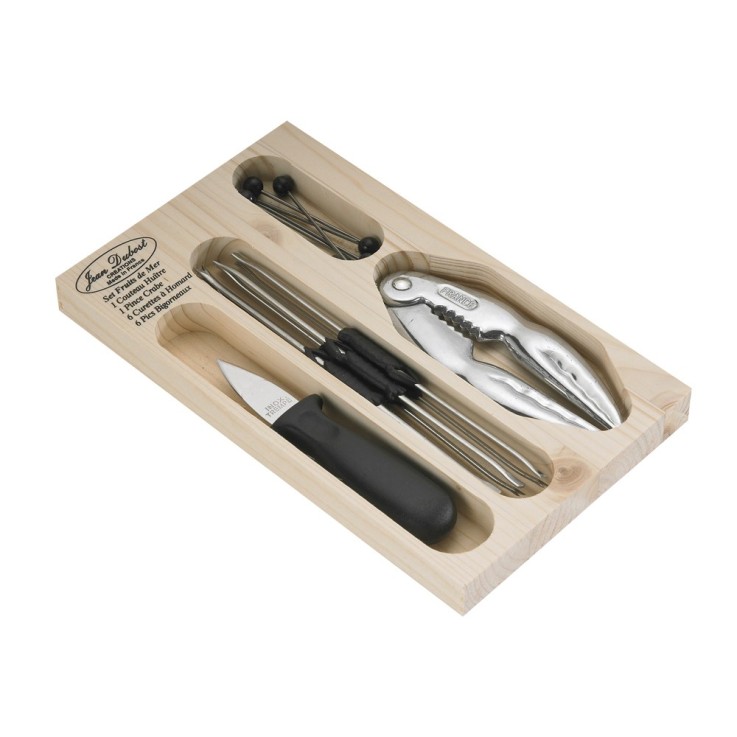 Coffret bois 14 pièces assorties fruit de mer en inox