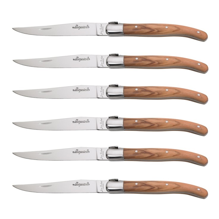 Coffret 6 couteaux laguiole bois olivier en inox