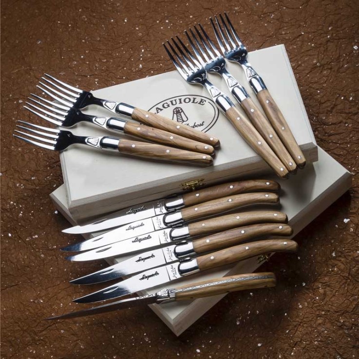 Coffret 6 couteaux laguiole bois olivier en inox