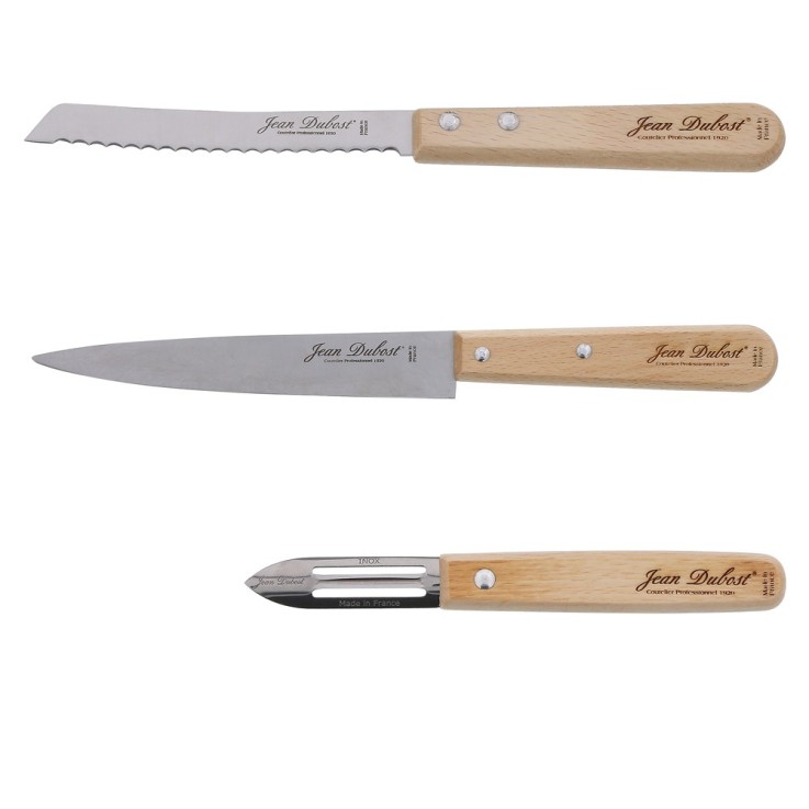 Coffret de 3 couteaux Hêtre en inox
