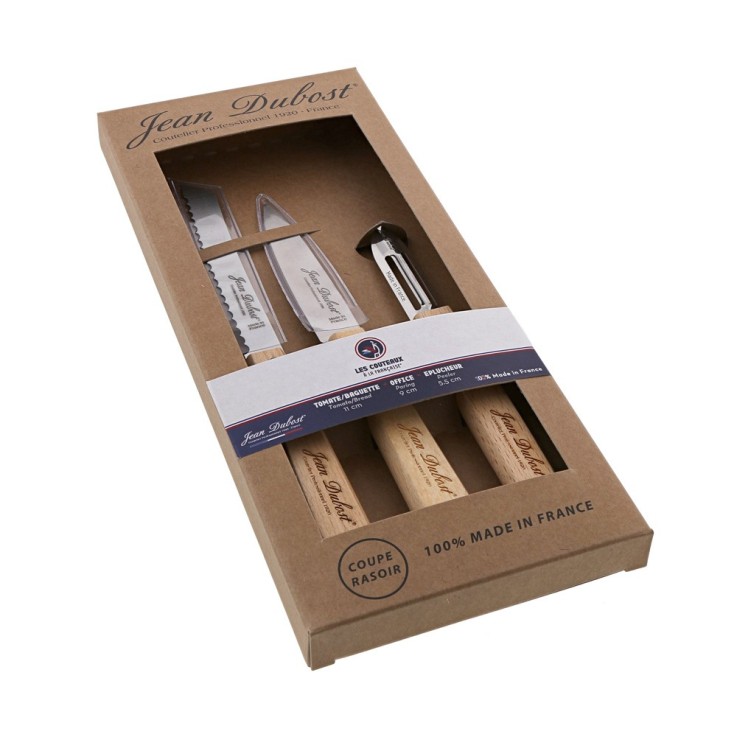 Coffret de 3 couteaux Hêtre en inox