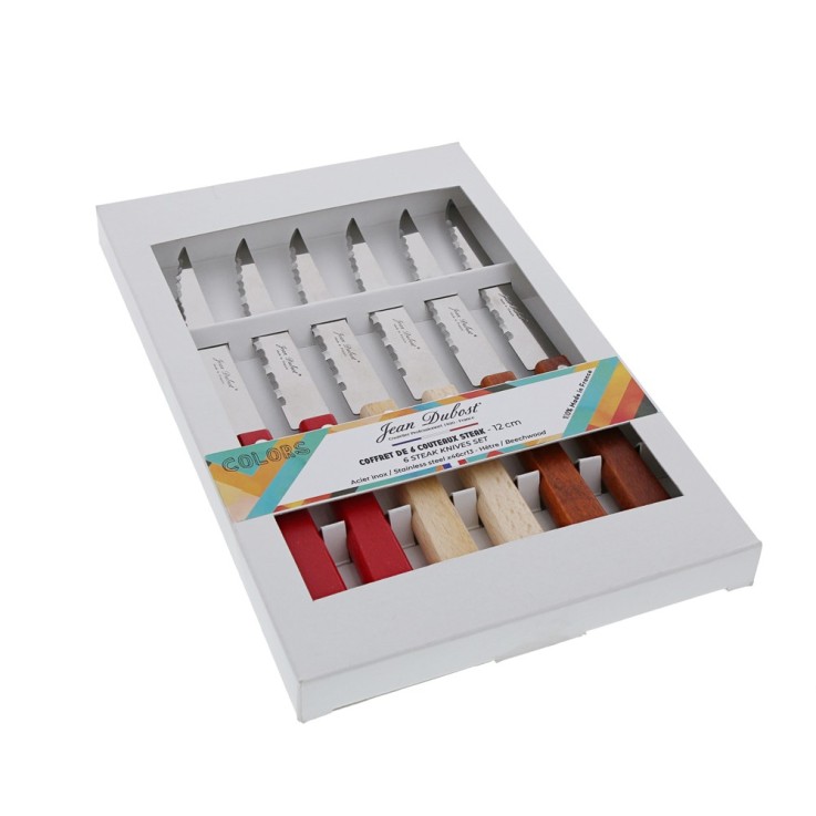 Coffret de 6 couteaux à steak en bois et inox