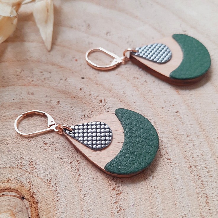 Boucles en bois ARTY vert de gris