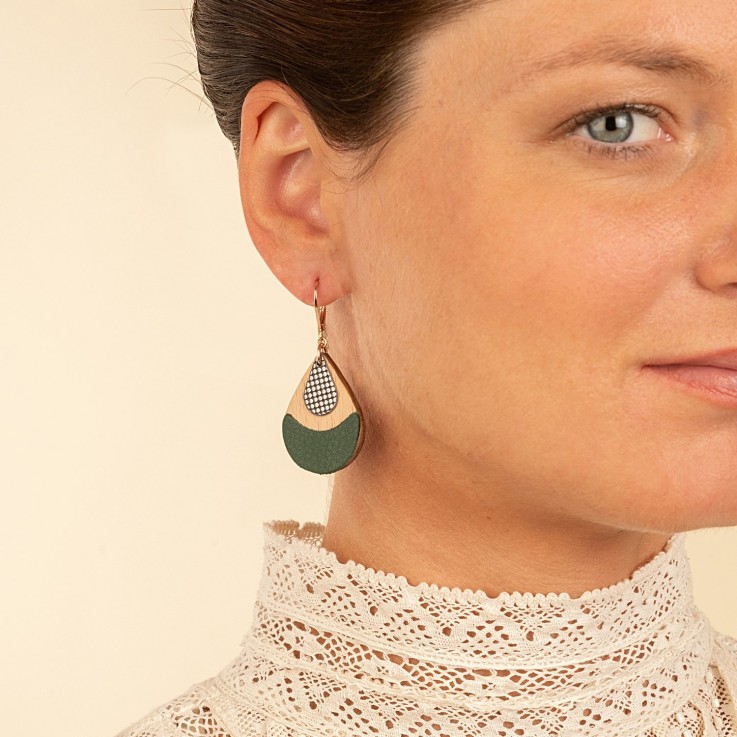 Boucles en bois ARTY vert de gris