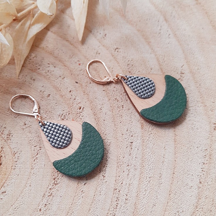 Boucles en bois ARTY vert de gris
