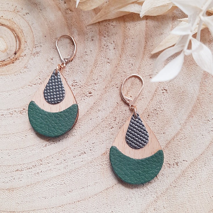 Boucles en bois ARTY vert de gris