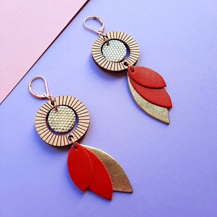 Boucles pendantes Solaris Rouge
