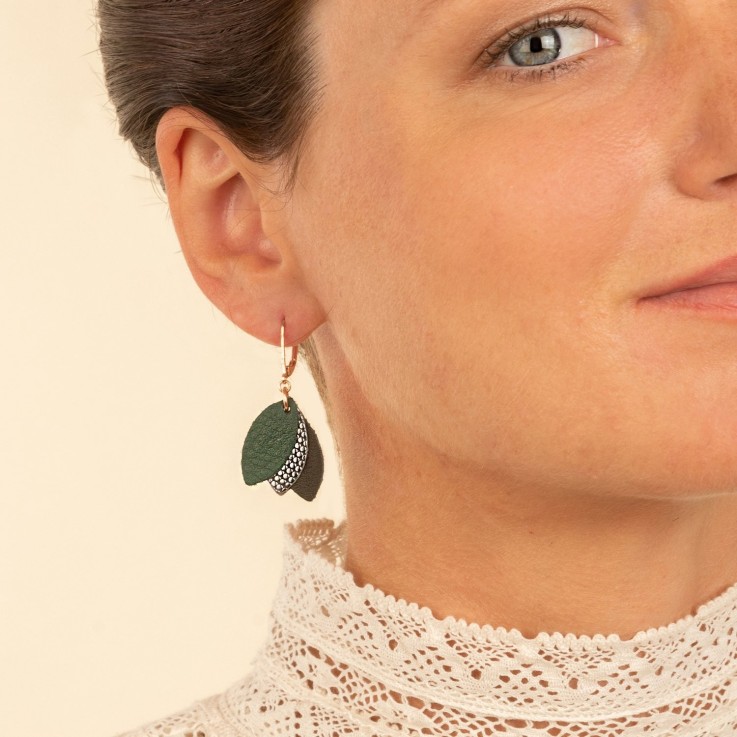 Boucles cuir les Chouchous Vert de Gris