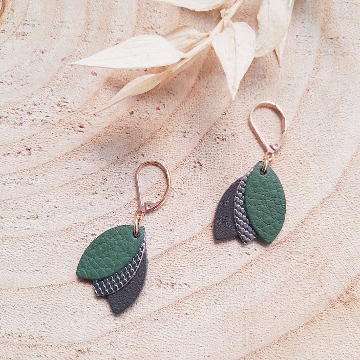 Boucles cuir les Chouchous Vert de Gris