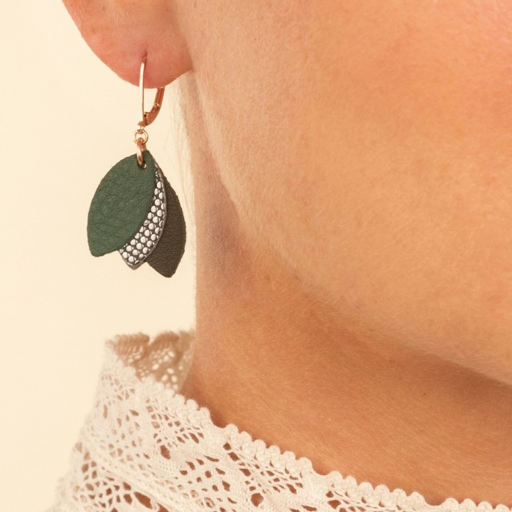 Boucles cuir les Chouchous Vert de Gris