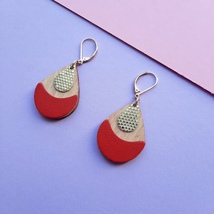 Boucles en bois ARTY Rouge