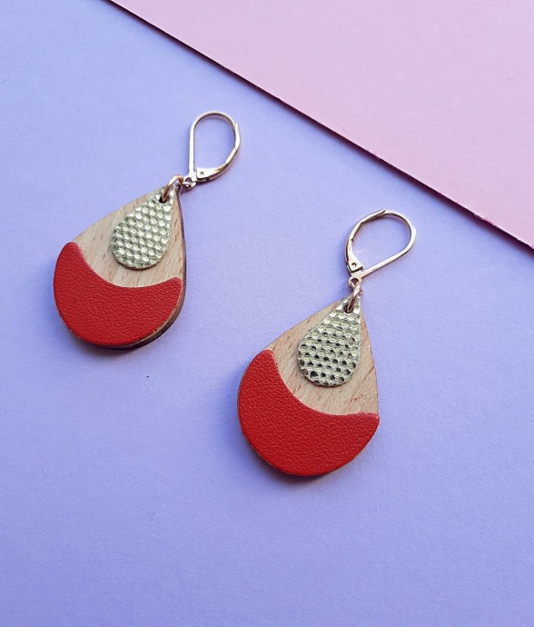 Boucles en bois ARTY Rouge
