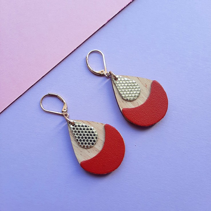 Boucles en bois ARTY Rouge