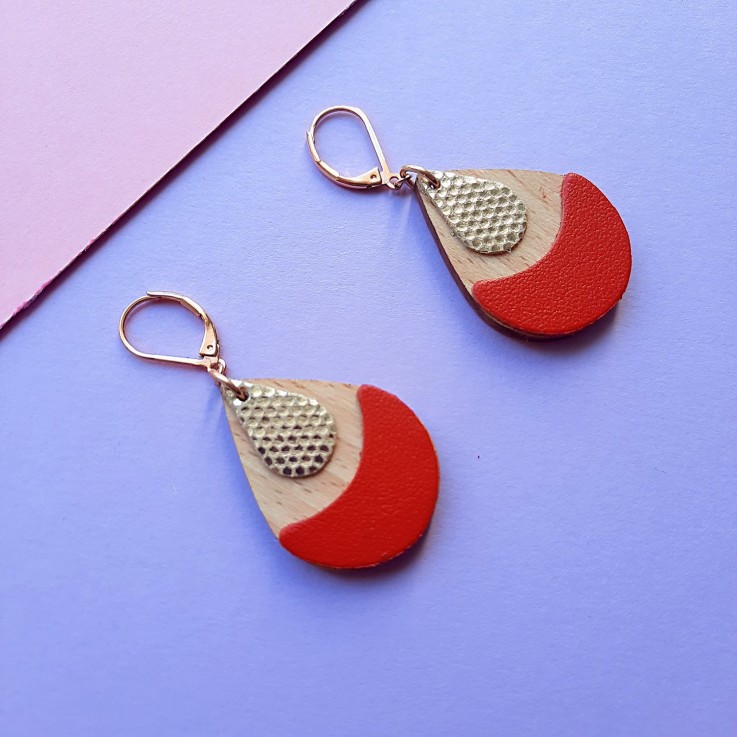 Boucles en bois ARTY Rouge