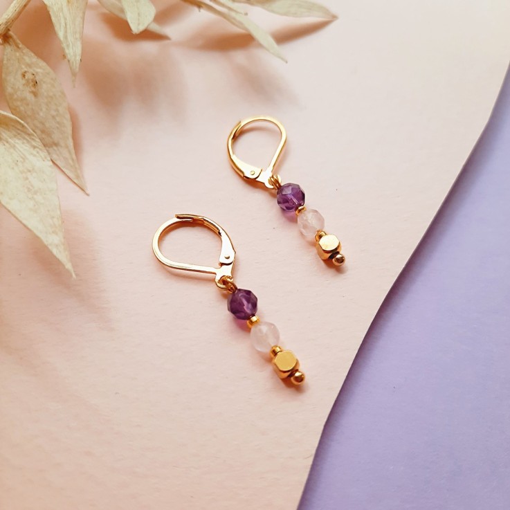 Boucles TALISMAN Améthyste Quartz Rose