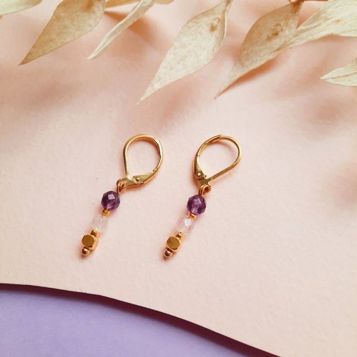 Boucles TALISMAN Améthyste Quartz Rose