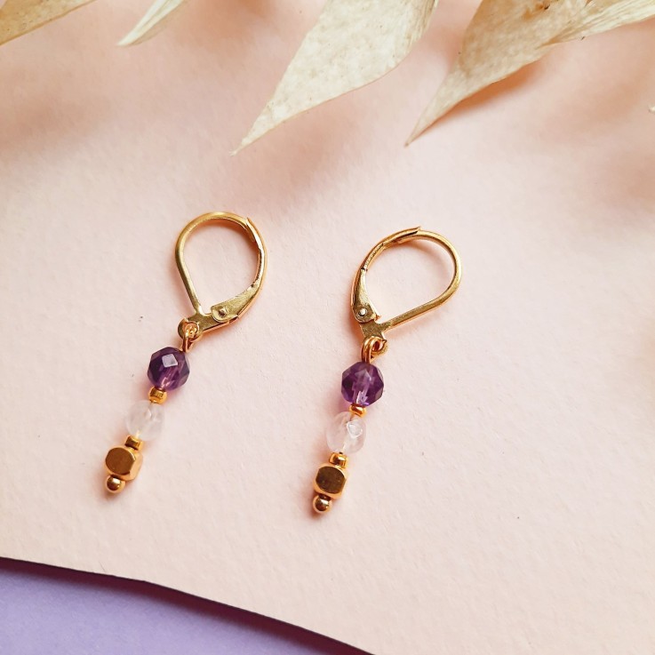 Boucles TALISMAN Améthyste Quartz Rose