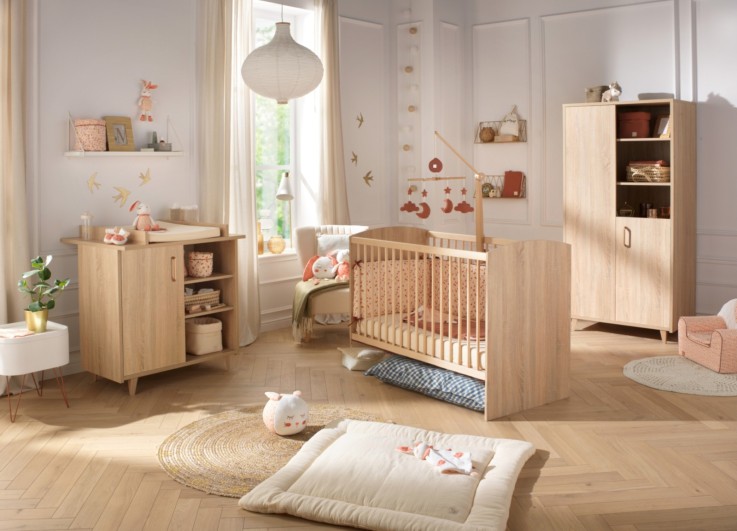 Chambre bébé Sam complète : lit, commode à langer et armoire