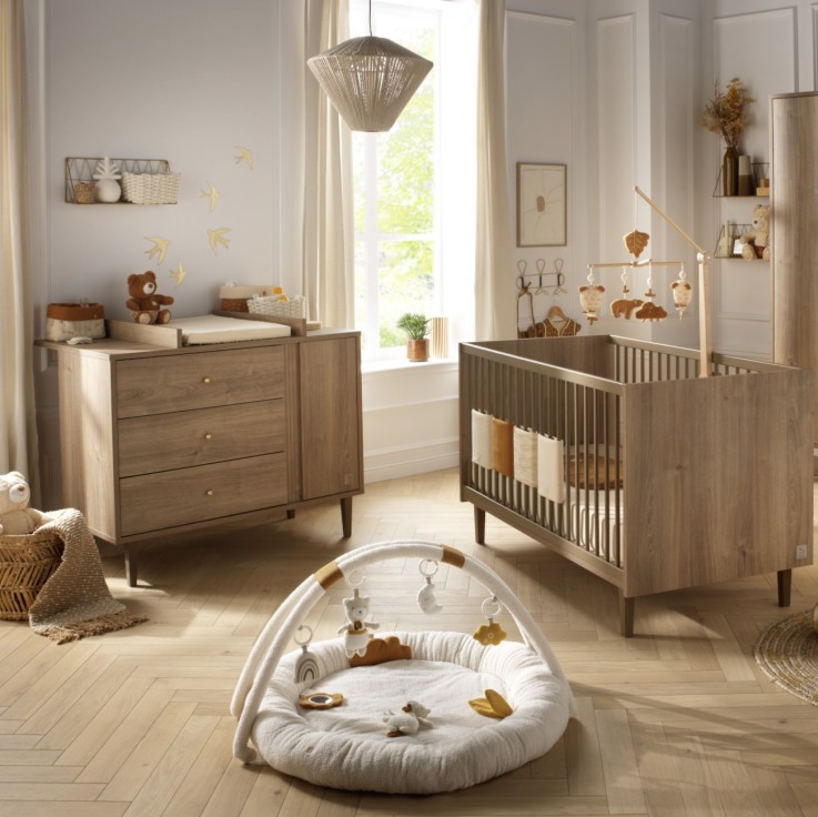 Chambre bébé Mokka : Lit évolutif et Commode à langer en bois