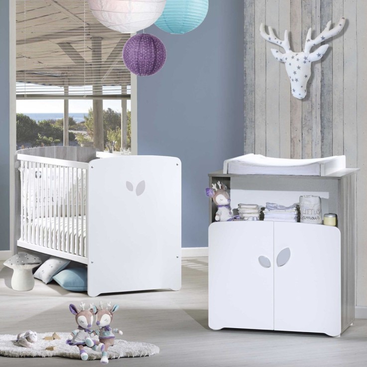 Chambre duo lit et Commode à langer en bois blanc