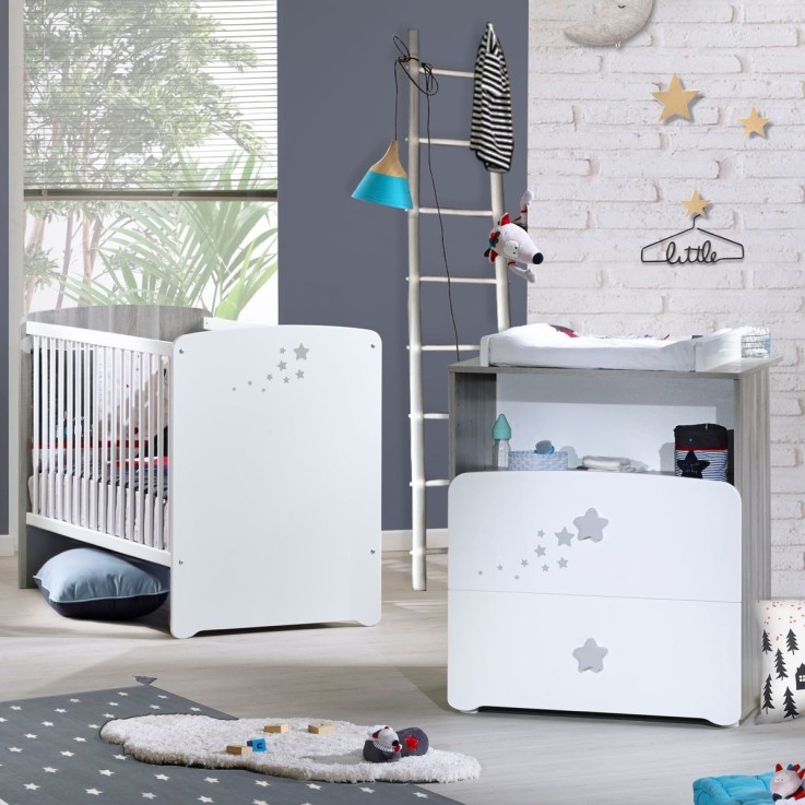 Chambre duo lit et Commode et une niche en bois blanc