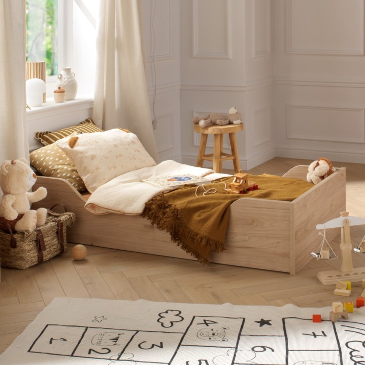Chambre bébé évolutive Tokyo, Lit évolutif et Commode à langer claustra - Chêne suave