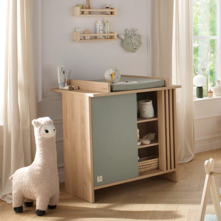 Chambre bébé complète Tokyo - Lit et Commode à langer claustra - Chêne suave