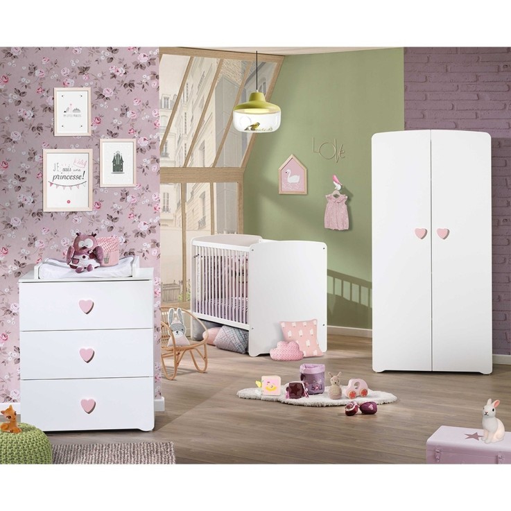 Chambre complète bébé avec lit, commode à langer et armoire 2 portes