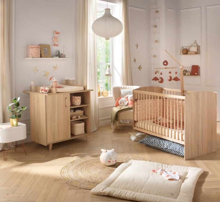 Chambre bébé Sam : lit et commode à langer en bois