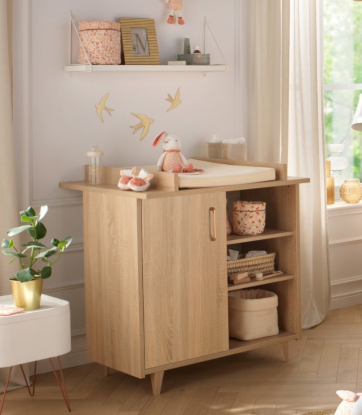 Chambre bébé Sam : lit et commode à langer en bois