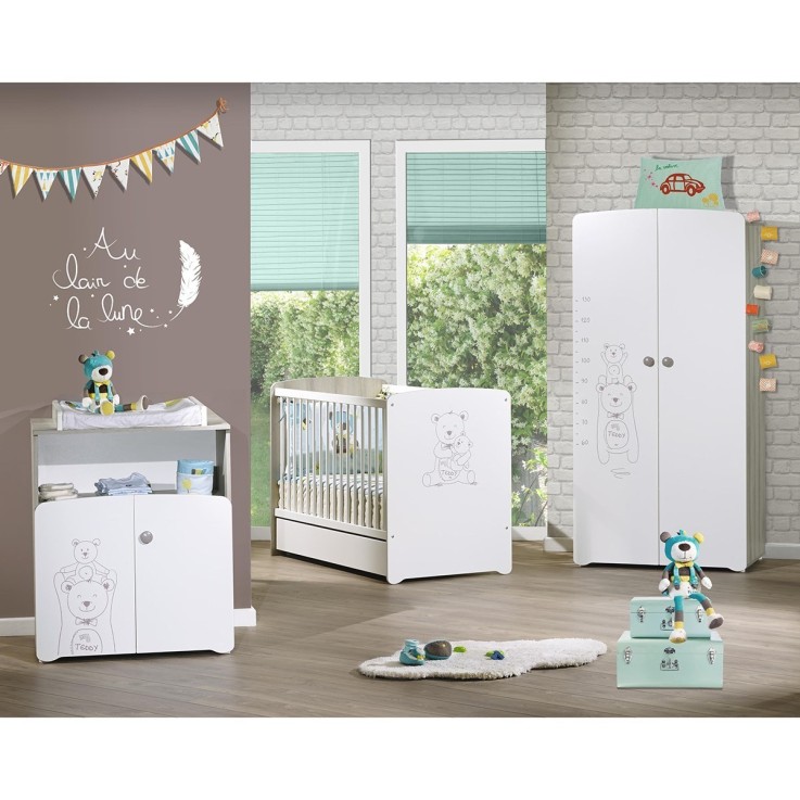 Commode à langer 2 portes Teddy 97x76x66cm en bois